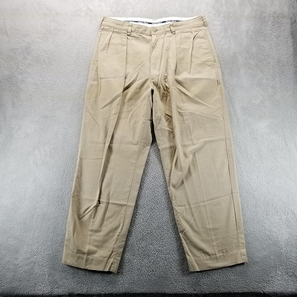 VTG Polo Golf Pants Mens 36x32 Tan Pleated Tapered Trousers‎